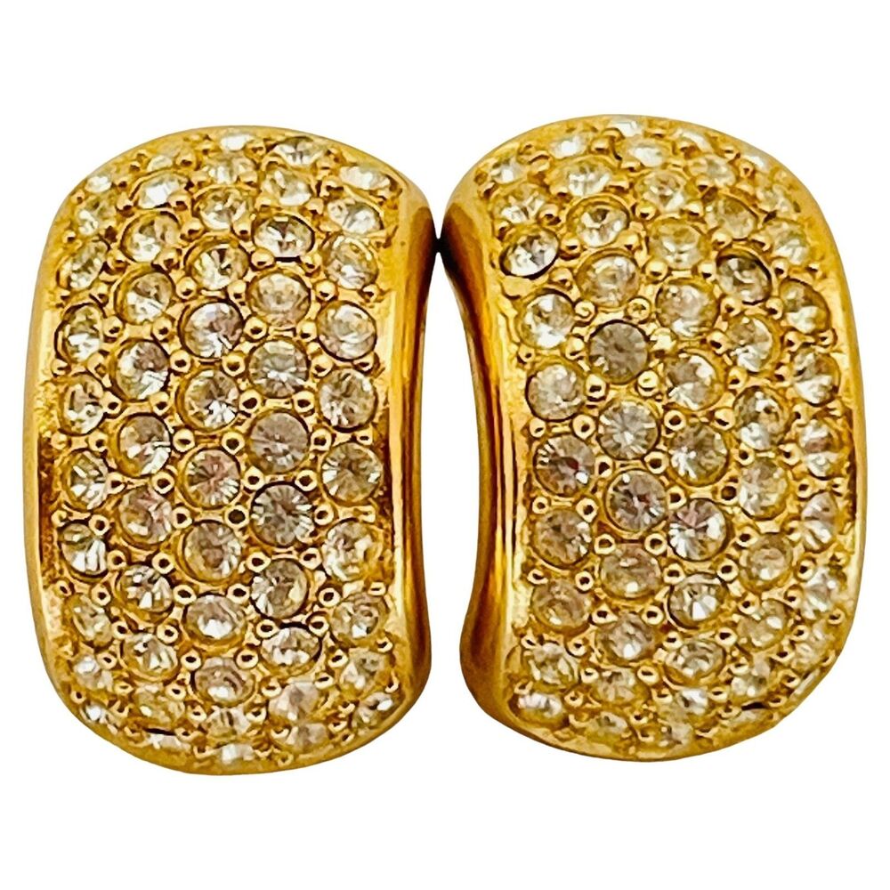 CHRISTIAN DIOR signed gold plated crystals designer runway earrings
